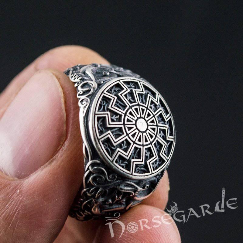 Handcrafted Urnes Style Sunwheel Ring - Sterling Silver - Norsegarde