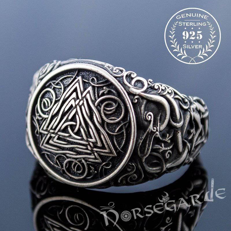 Handcrafted Urnes Style Valknut Ring - Sterling Silver - Norsegarde