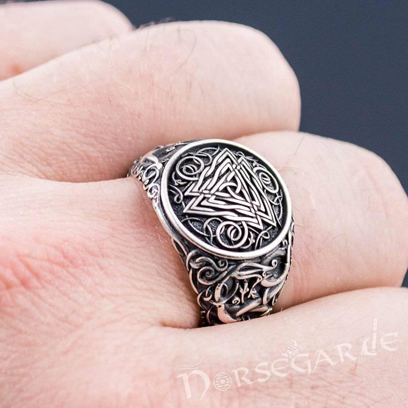 Handcrafted Urnes Style Valknut Ring - Sterling Silver - Norsegarde