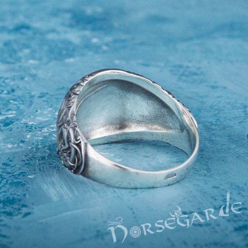 Handcrafted Urnes Style Vegvisir Ring - Sterling Silver - Norsegarde