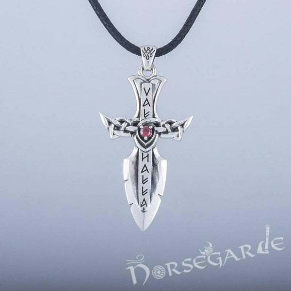 Viking Cross Sword Pendant – Norse Rune Valknut Necklace in Sterling Silver