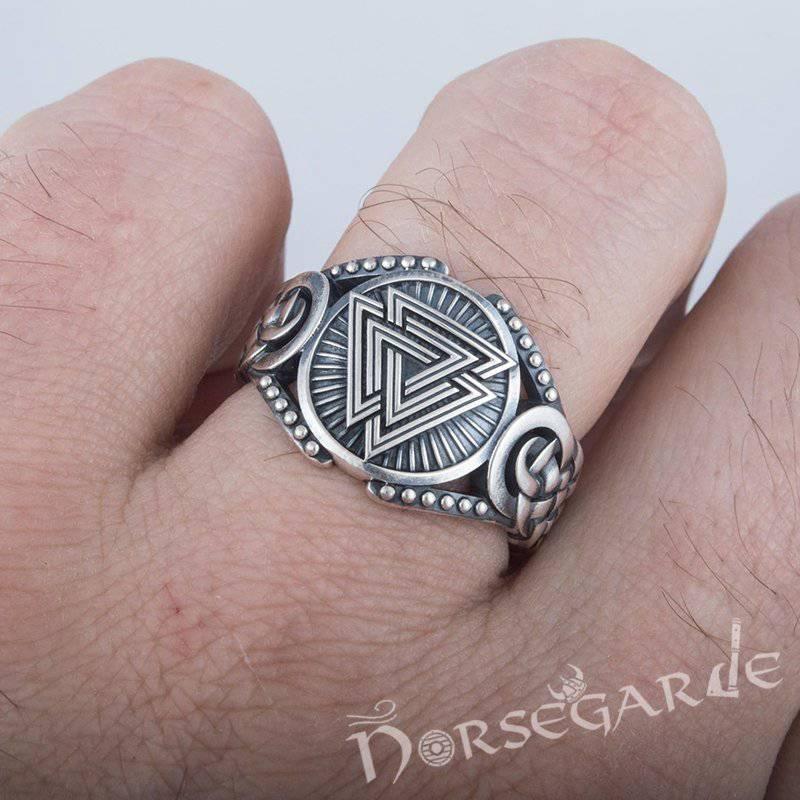 Handcrafted Valknut Braid Ornament Ring - Sterling Silver - Norsegarde