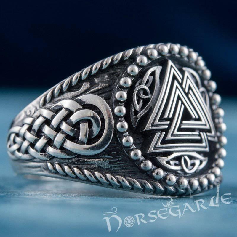 Handcrafted Valknut Braid Ornament Signet Ring - Sterling Silver - Norsegarde