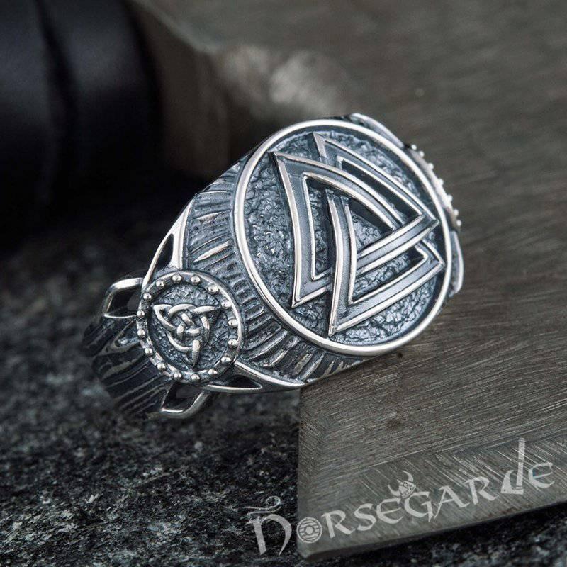 Handcrafted Valknut Druid Signet Ring - Sterling Silver - Norsegarde