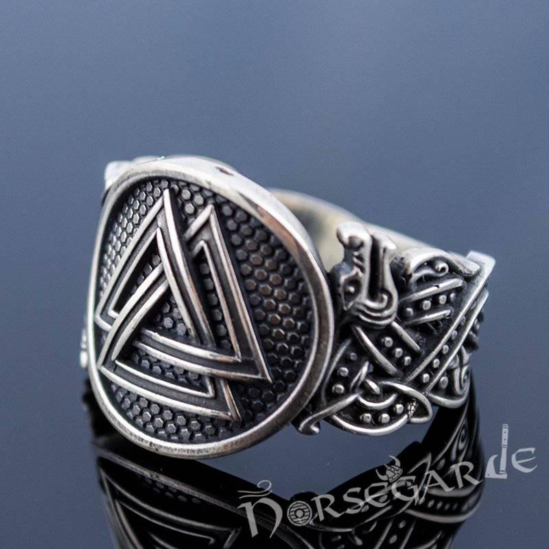 Handcrafted Valknut Jellinge Style Ring - Sterling Silver - Norsegarde