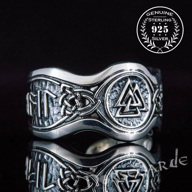 Handcrafted Valknut Ornamental Runic Band - Sterling Silver - Norsegarde