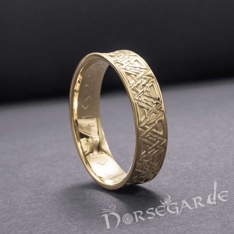Diamond Pattern Viking Handcrafted Valknut Pattern Band - Gold Viking Ring
