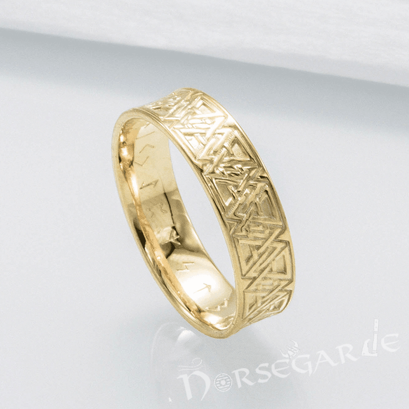 Handcrafted Valknut Pattern Band - Gold - Norsegarde