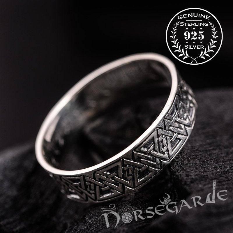 Handcrafted Valknut Pattern Band - Sterling Silver - Norsegarde
