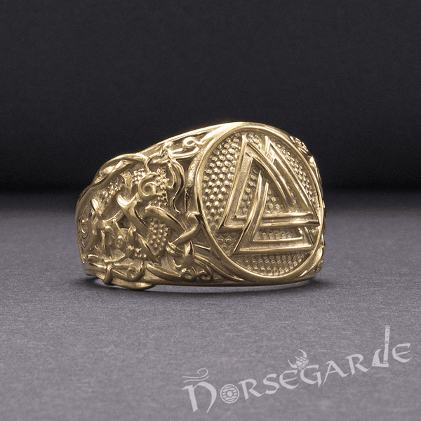Handcrafted Valknut Rune Mammen Style Ring - Viking Gold Signet