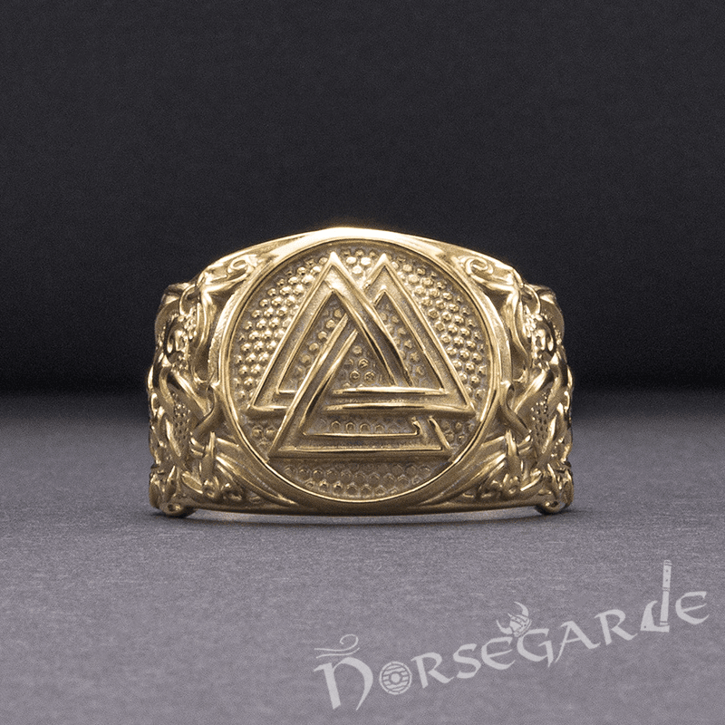 Handcrafted Valknut Rune Mammen Style Ring - Gold - Norsegarde