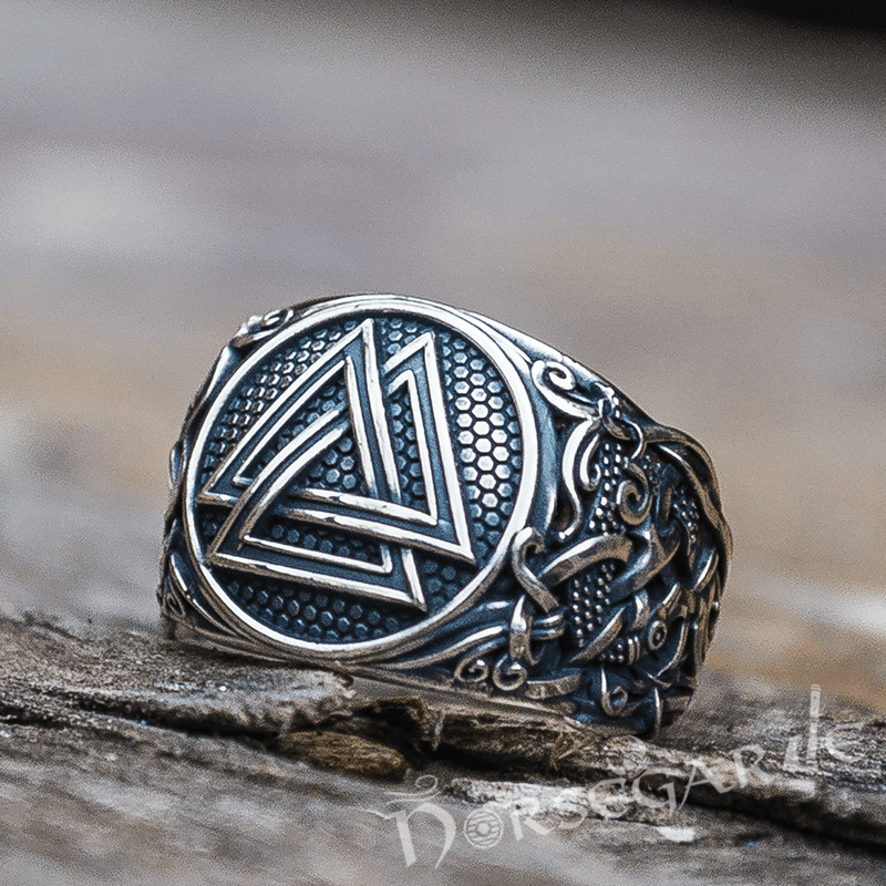 Handcrafted Valknut Rune Mammen Style Ring - Sterling Silver - Norsegarde
