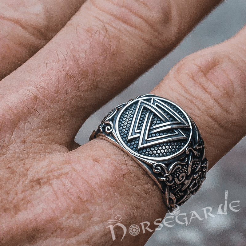 Handcrafted Valknut Rune Mammen Style Ring - Sterling Silver - Norsegarde