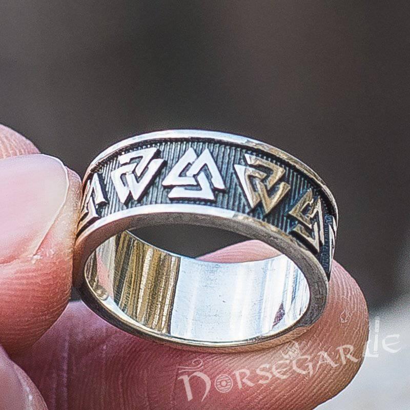 Handcrafted Valknut Runes Band - Sterling Silver - Norsegarde