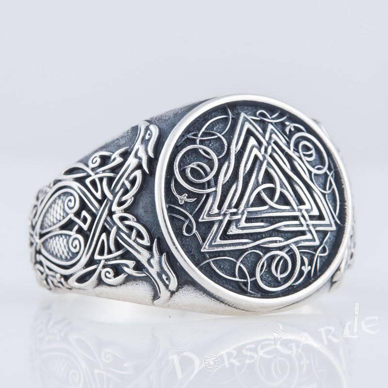 Handcrafted Valknut Viking Ornament Ring - Sterling Silver - Norsegarde