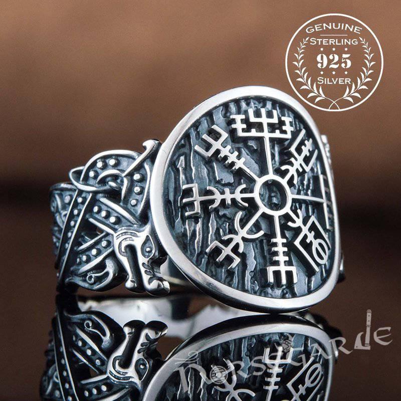 Handcrafted Vegvisir Jellinge Style Ring - Sterling Silver - Norsegarde