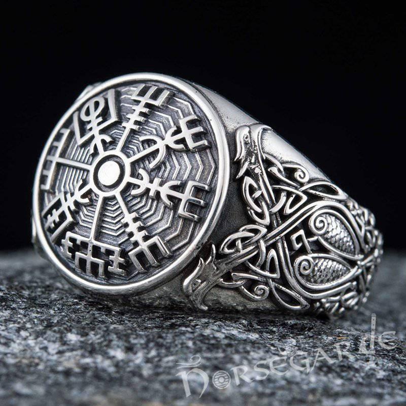 Handcrafted Vegvisir Viking Ornament Ring - Sterling Silver - Norsegarde