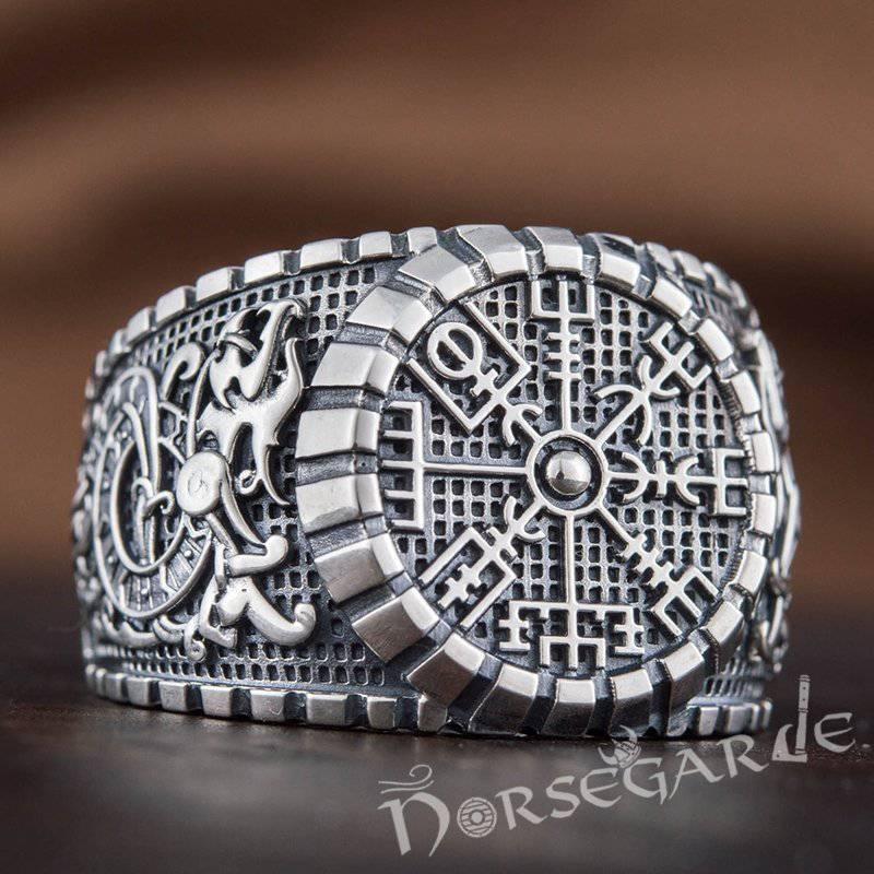 Handcrafted Vegvisir Viking Ornament Signet Ring - Sterling Silver - Norsegarde