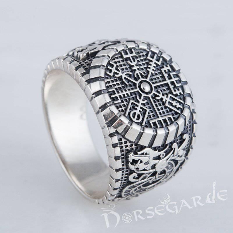 Handcrafted Vegvisir Viking Ornament Signet Ring - Sterling Silver - Norsegarde