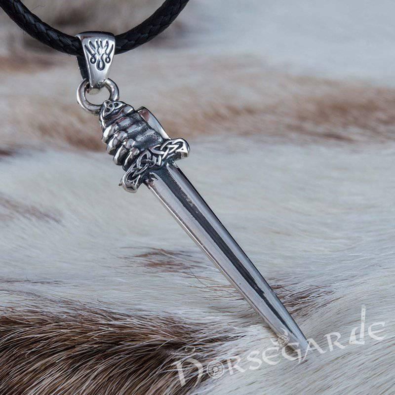 Handcrafted Viking Hand and Sword Pendant - Sterling Silver - Norsegarde