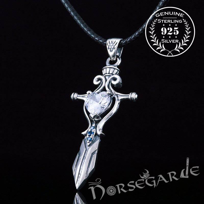 Handcrafted White Stone Sword Pendant - Sterling Silver - Norsegarde