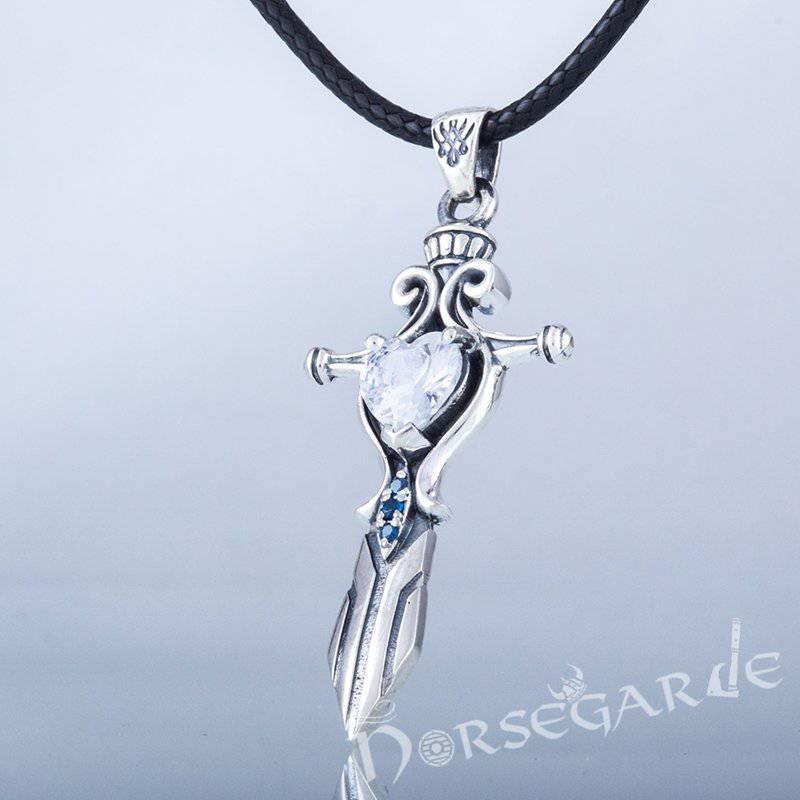 Handcrafted White Stone Sword Pendant - Sterling Silver - Norsegarde