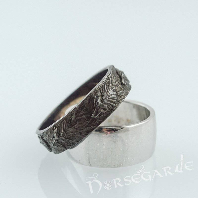 Handcrafted Wolf Ornament Band - Ruthenium Plated Sterling Silver - Norsegarde