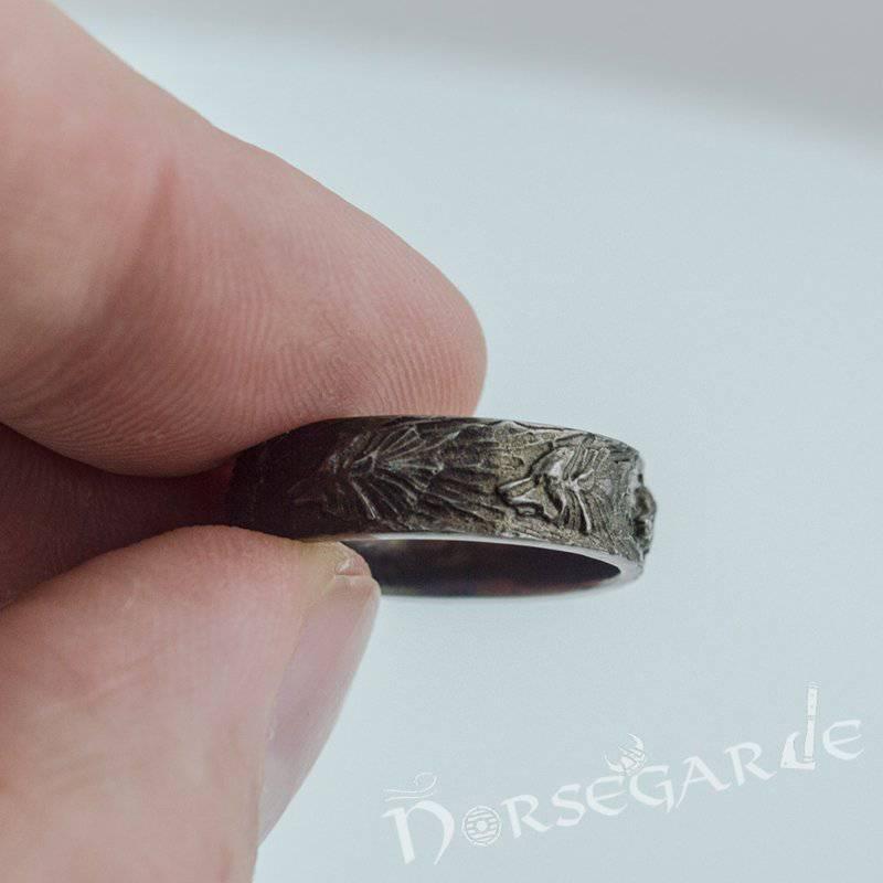 Handcrafted Wolf Ornament Band - Ruthenium Plated Sterling Silver - Norsegarde