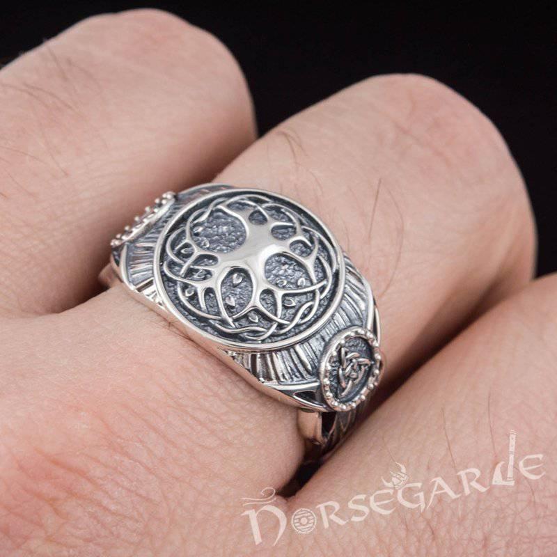 Handcrafted Yggdrasil Druid Signet Ring - Sterling Silver - Norsegarde