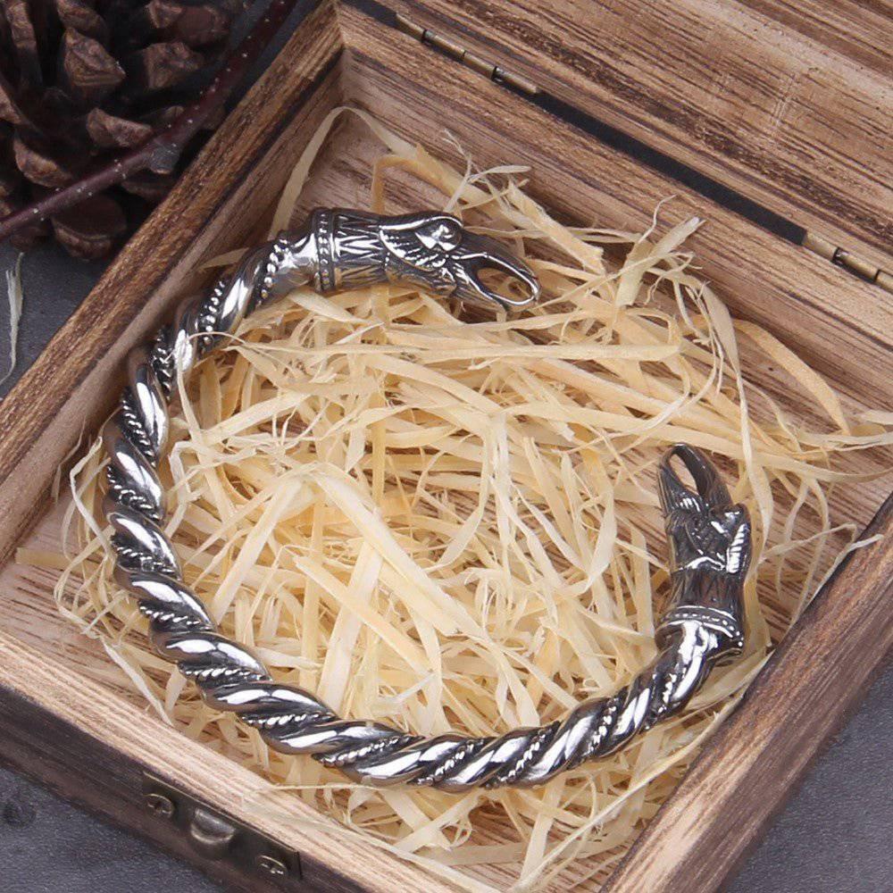 Hugin and Munin Raven Torc Bracelet - Stainless Steel - Norsegarde