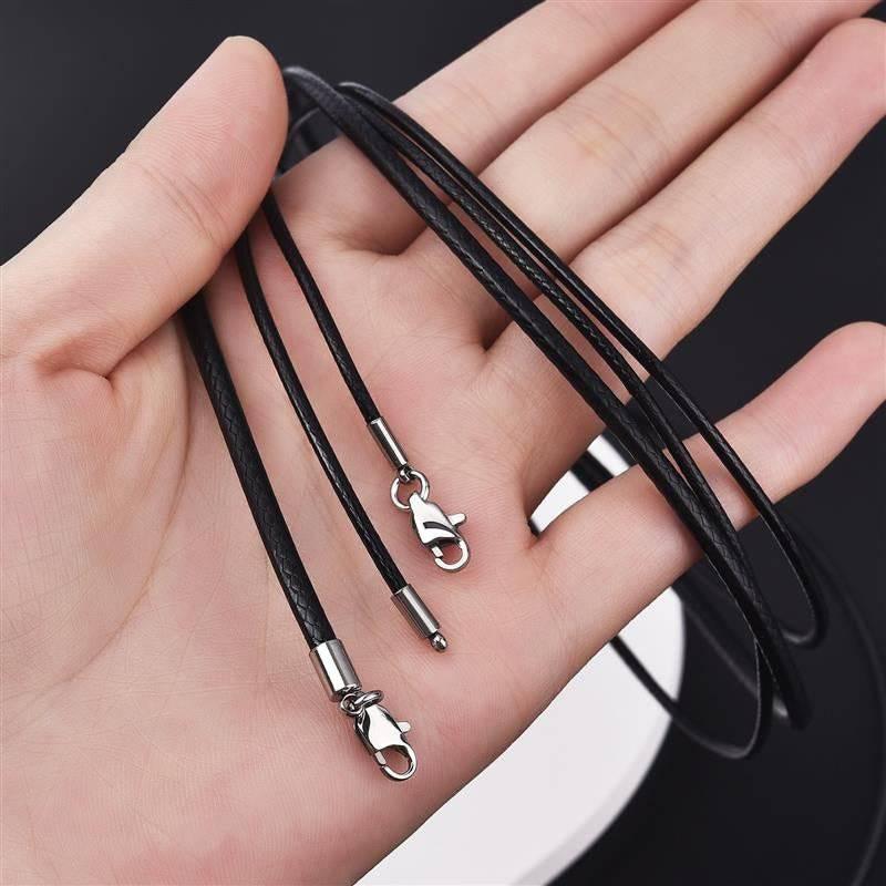 3mm Black Leather Cord Necklace, Stainless Steel, Lobster Clasp