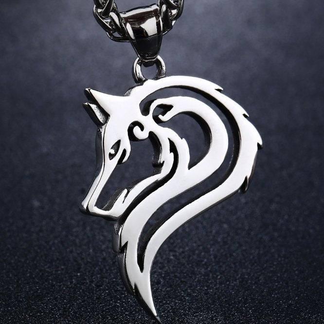 Majestic Wolf Silhouette Pendant - Stainless Steel - Norsegarde