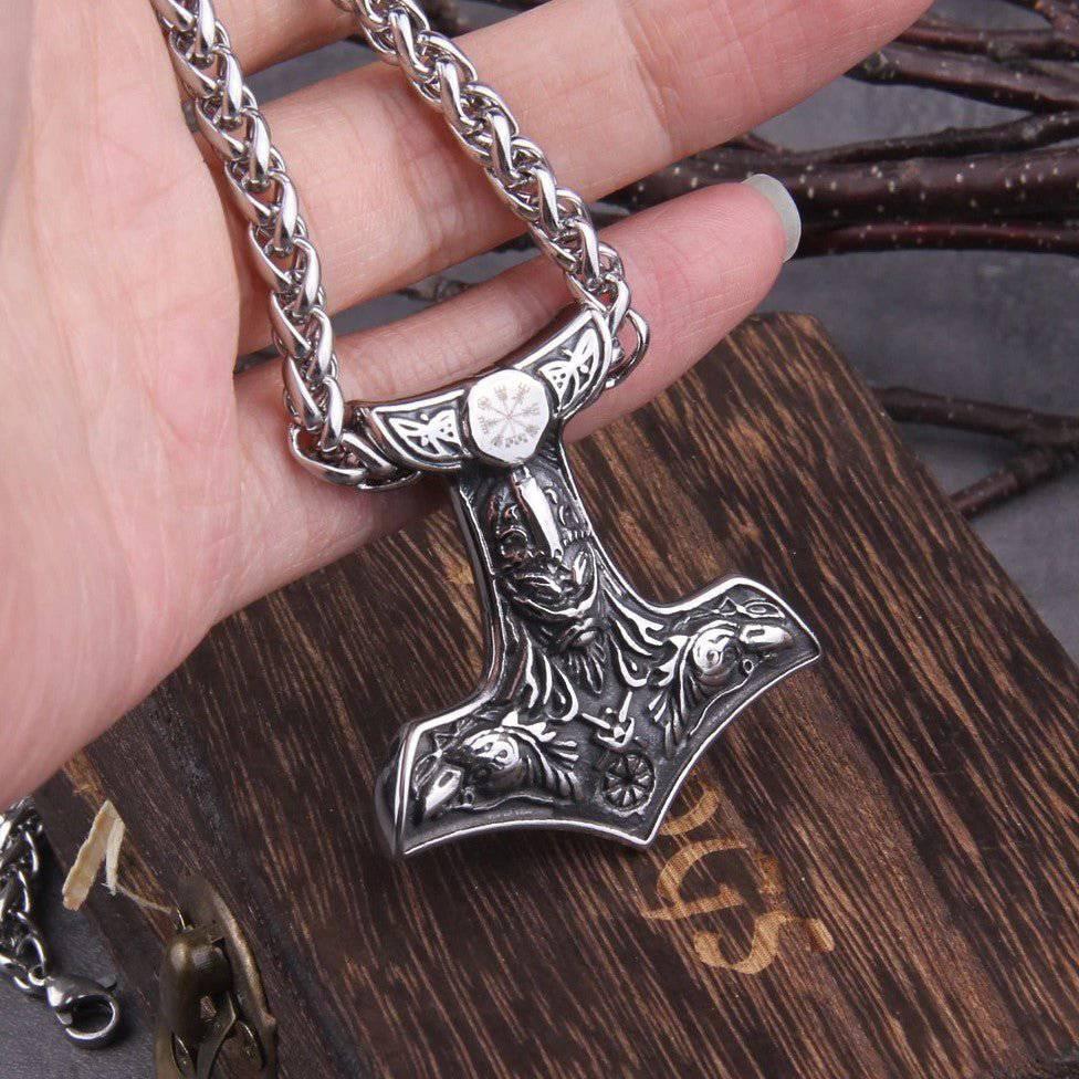Buy GuoShuang Nordic Viking Stainless Steel Thor Mjolnir Odin Raven Valknut  Vegvisir Pendant Necklace with Valknut Gift Bag at Amazon.in