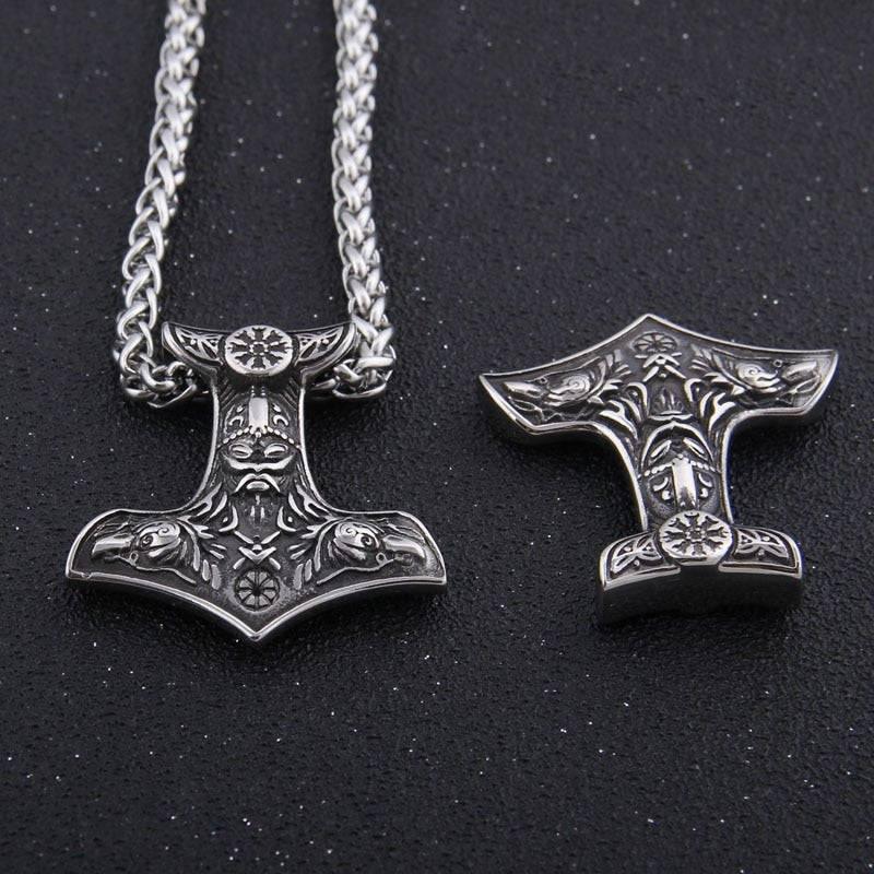 Mjölnir Pendant with Odin and Ravens - Stainless Steel - Norsegarde