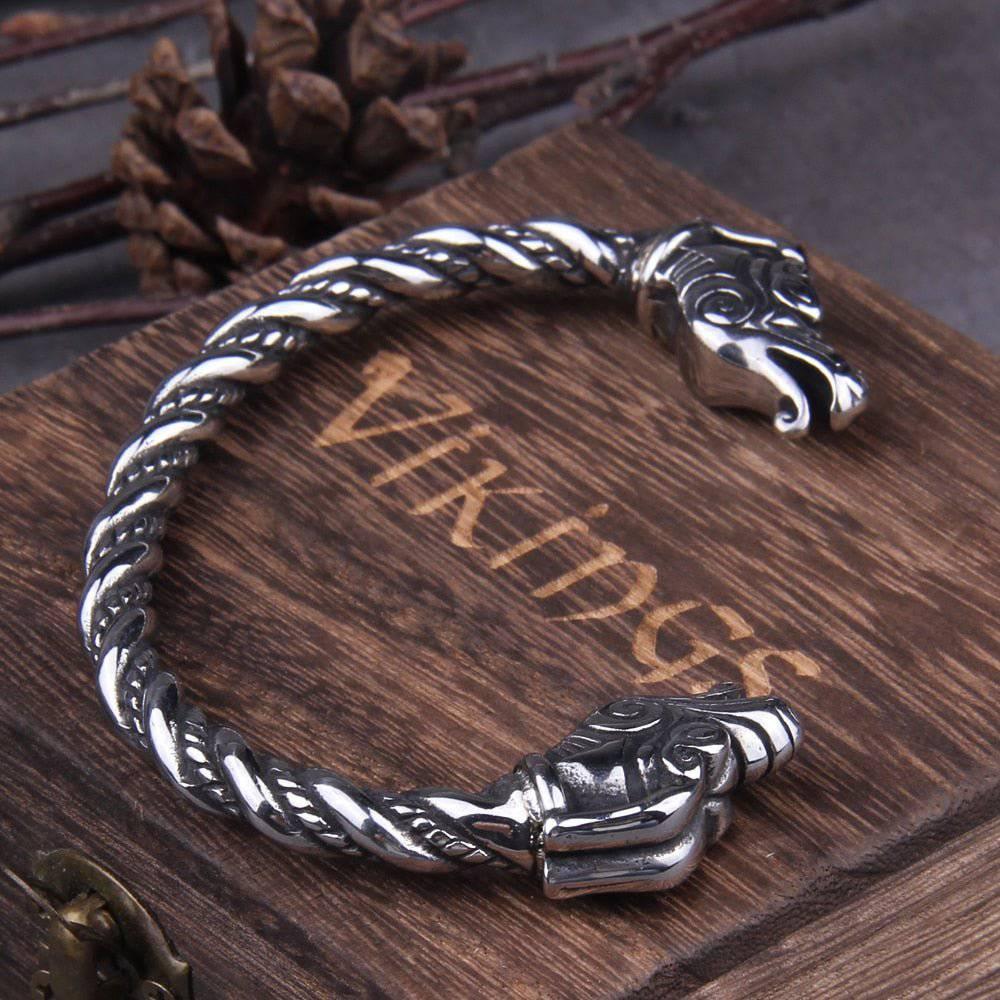 Nidhoggr Dragon Head Torc Bracelet - Stainless Steel - Norsegarde