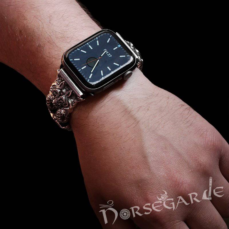 Handcrafted Viking Wolf Wristband for Apple Watch - Sterling Silver - Norsegarde