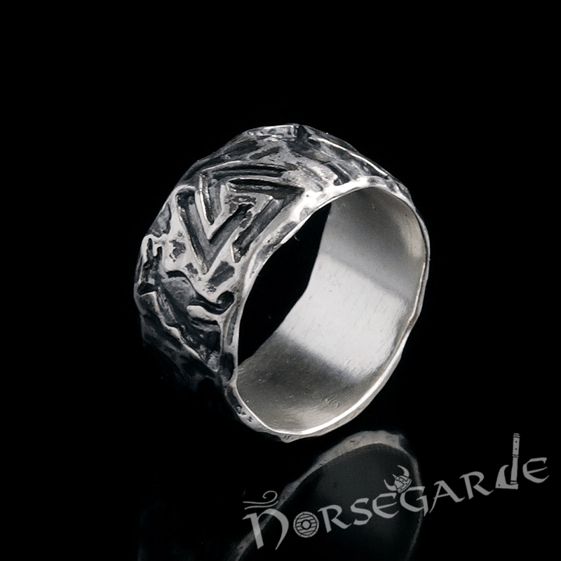 Handcrafted Wolves and Valknut Band - Sterling Silver - Norsegarde