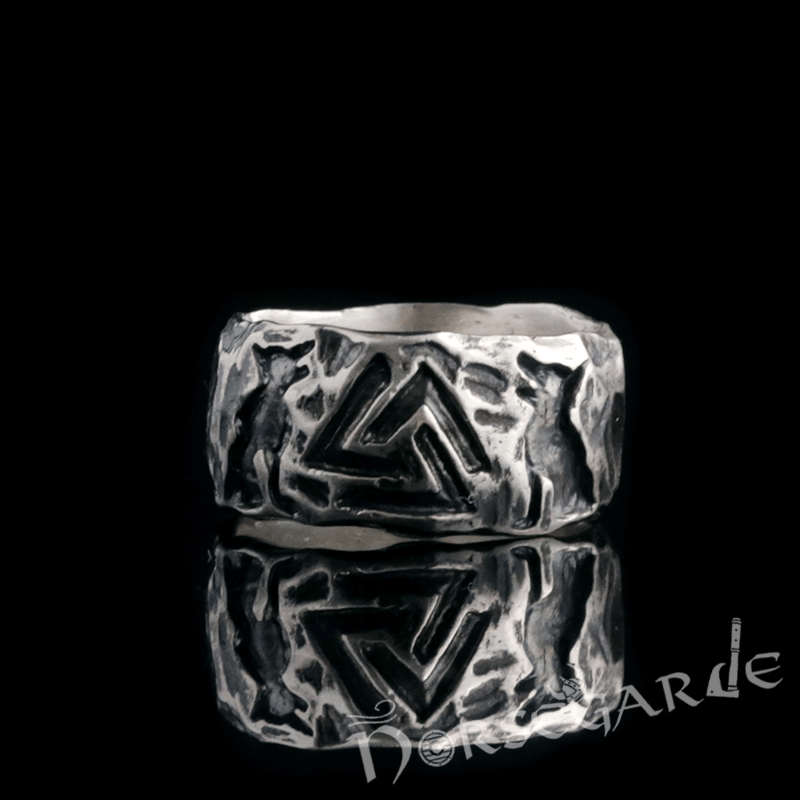 Handcrafted Wolves and Valknut Band - Sterling Silver - Norsegarde