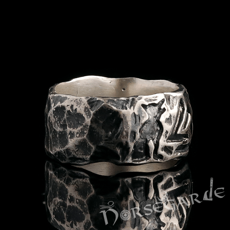 Handcrafted Wolves and Valknut Band - Sterling Silver - Norsegarde