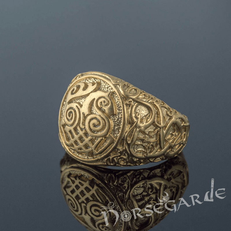 Handcrafted Urnes Style Sleipnir Ring - Gold - Norsegarde