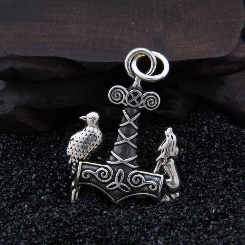 Odin's Companions Mjölnir Pendant - Sterling Silver - Norsegarde