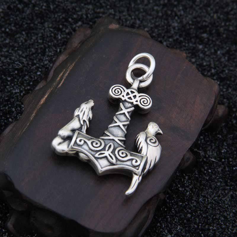 Odin's Companions Mjölnir Pendant - Sterling Silver - Norsegarde