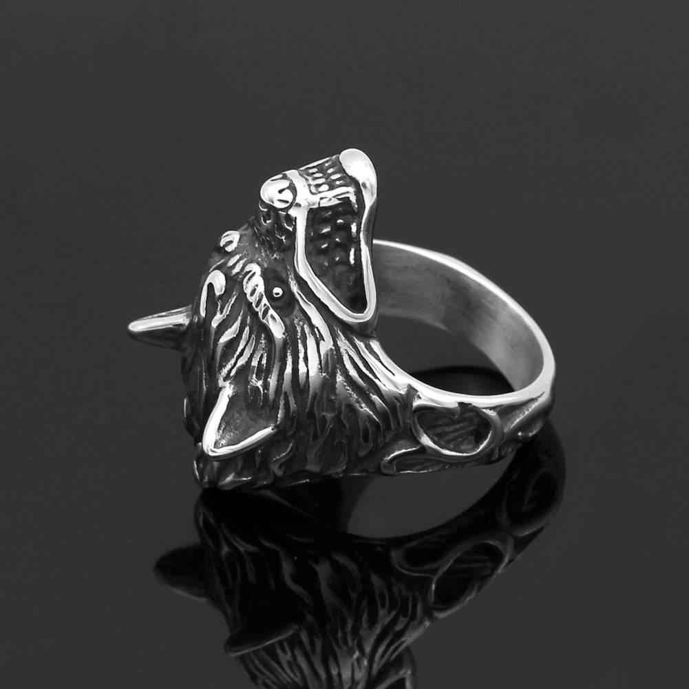 Odin's Wolf Head Ring - Stainless Steel - Norsegarde