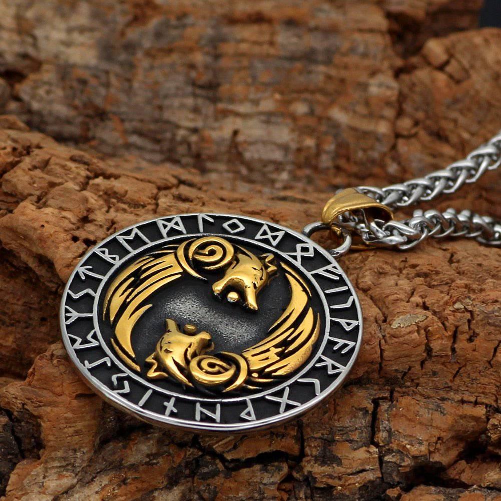 Odin's Wolves Runic Pendant - Stainless Steel - Norsegarde