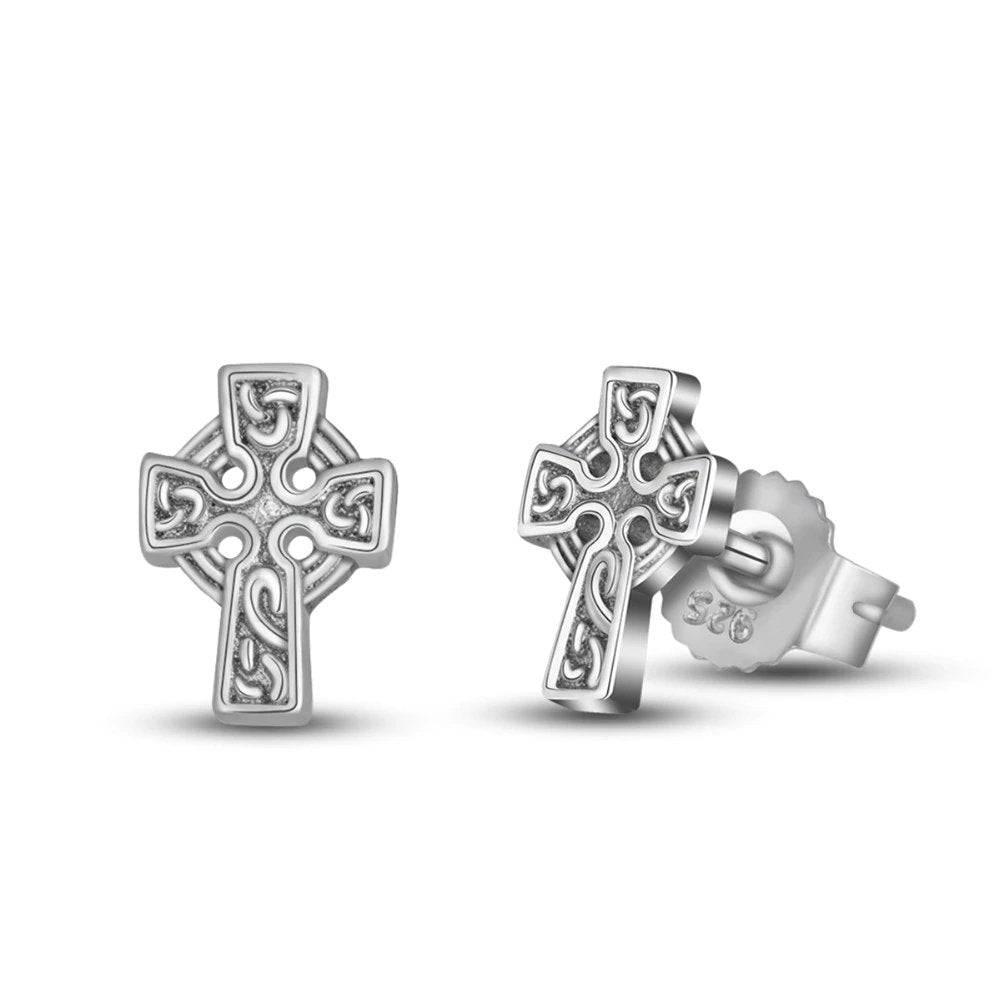 Ornamental Celtic Cross Stud Earrings - Sterling Silver - Norsegarde