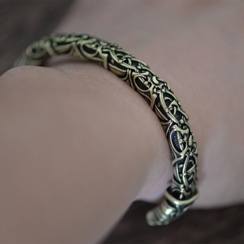 Ornamental Celtic Hugin and Munin Torc Bracelet - Norsegarde