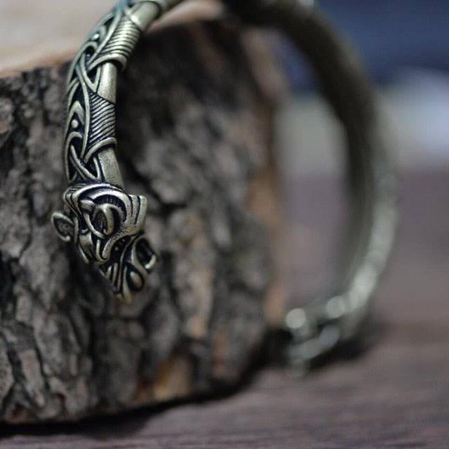 Ornamental Celtic Wolf Torc Bracelet - Norsegarde