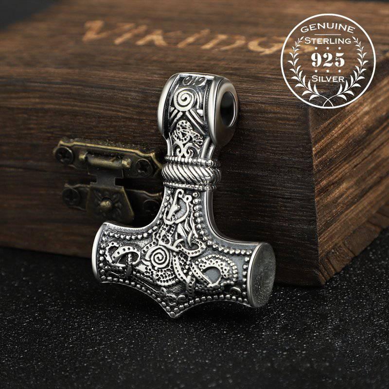 Ornamental Heavy Mjölnir Amulet - Sterling Silver - Norsegarde