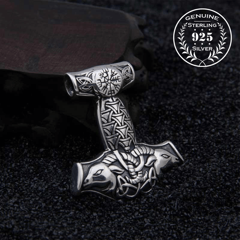 Ornamental Mjölnir with Thor's Goats - Sterling Silver - Norsegarde