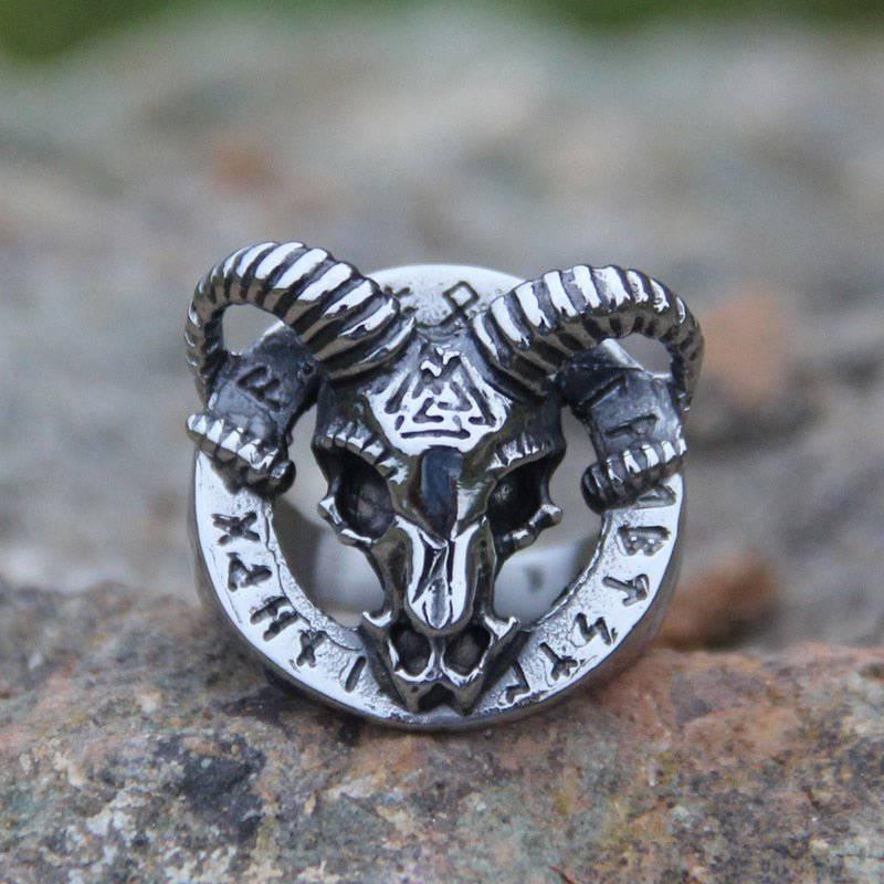 Ram Skull Runic Ring - Stainless Steel - Norsegarde